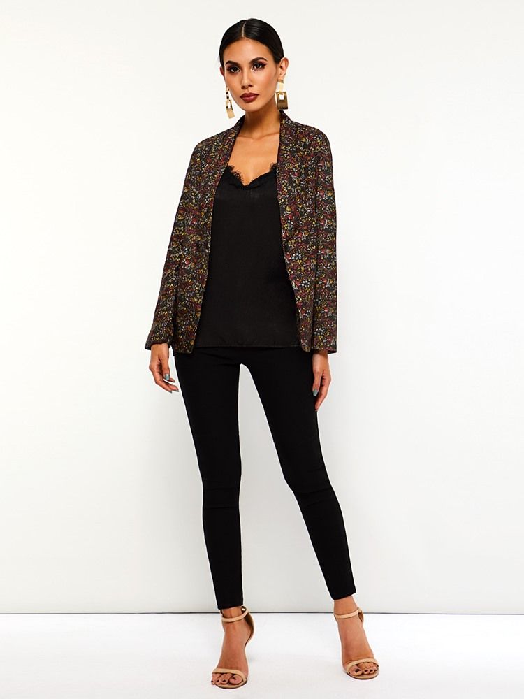 Damen Geblümter Schalkragen Ein Knopf Herbst Casual Blazer Button