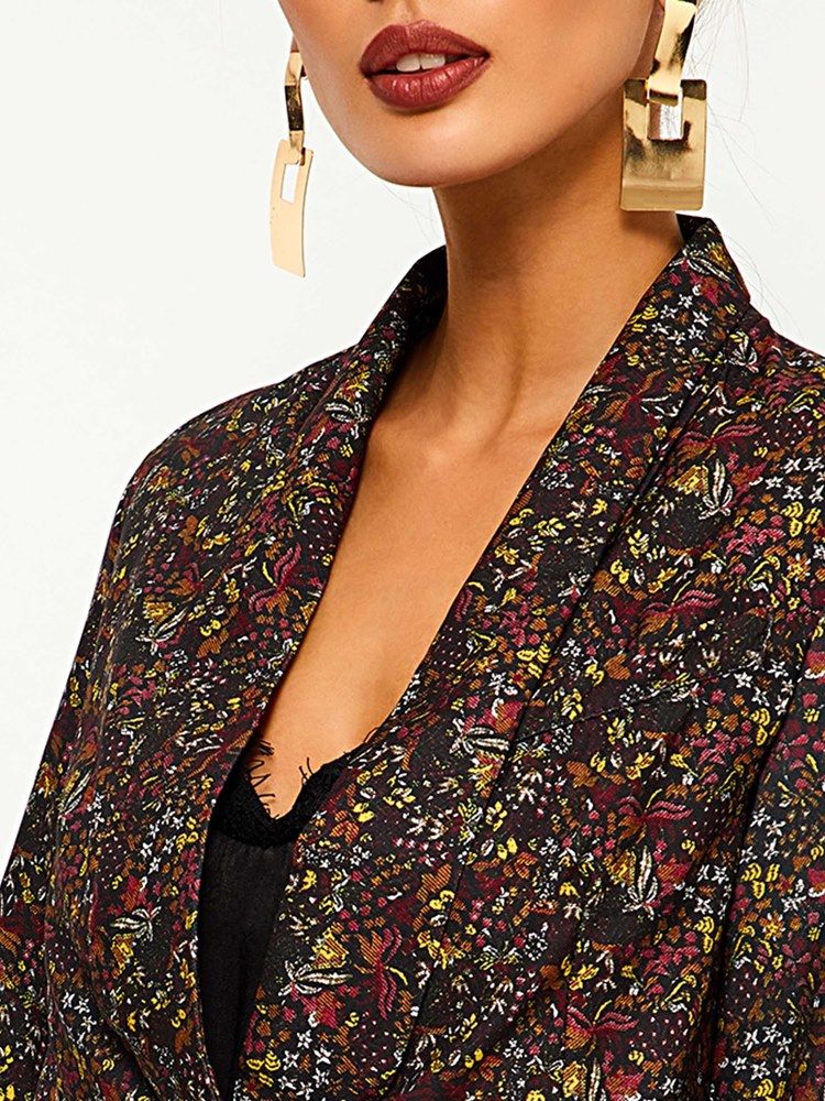 Damen Geblümter Schalkragen Ein Knopf Herbst Casual Blazer Button