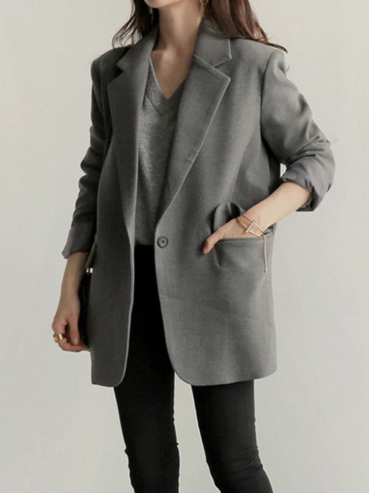 Damen Gekerbter Revers Schlichter Ein-knopf Regular Frühling Casual Blazer