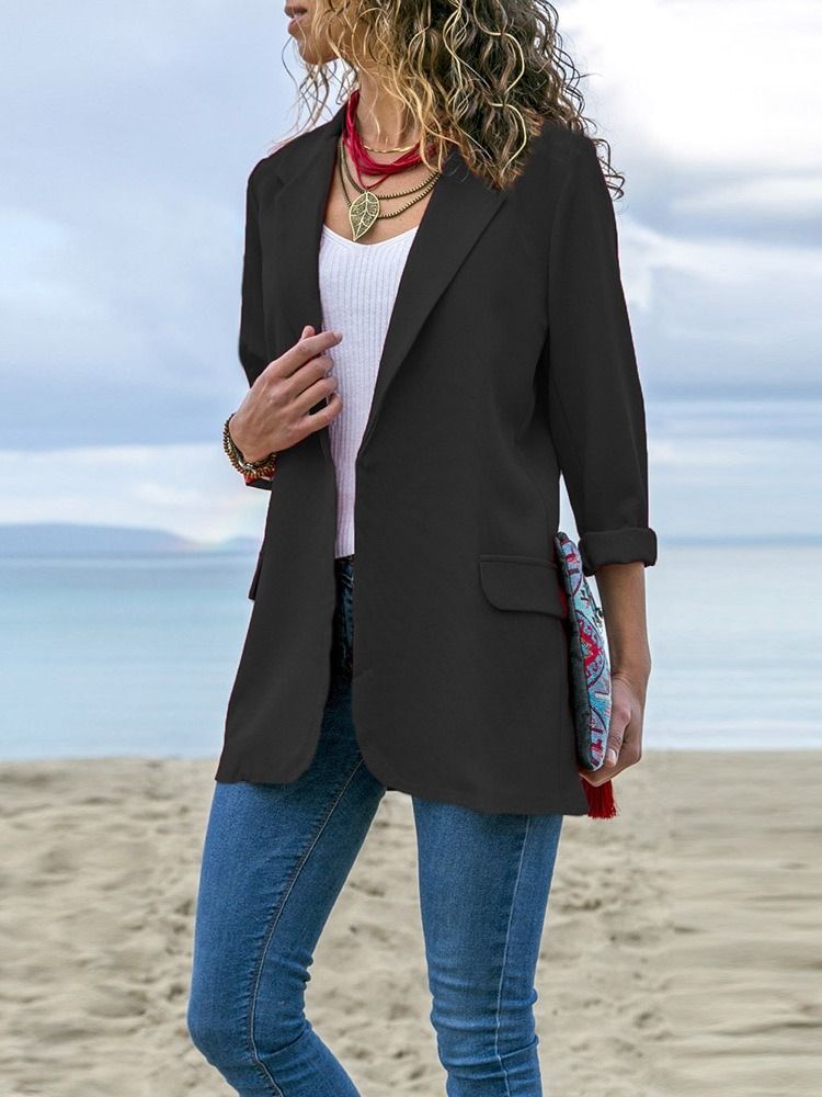 Damen Gewickelter Gekerbter Revers Schlichter Herbst Casual Blazer