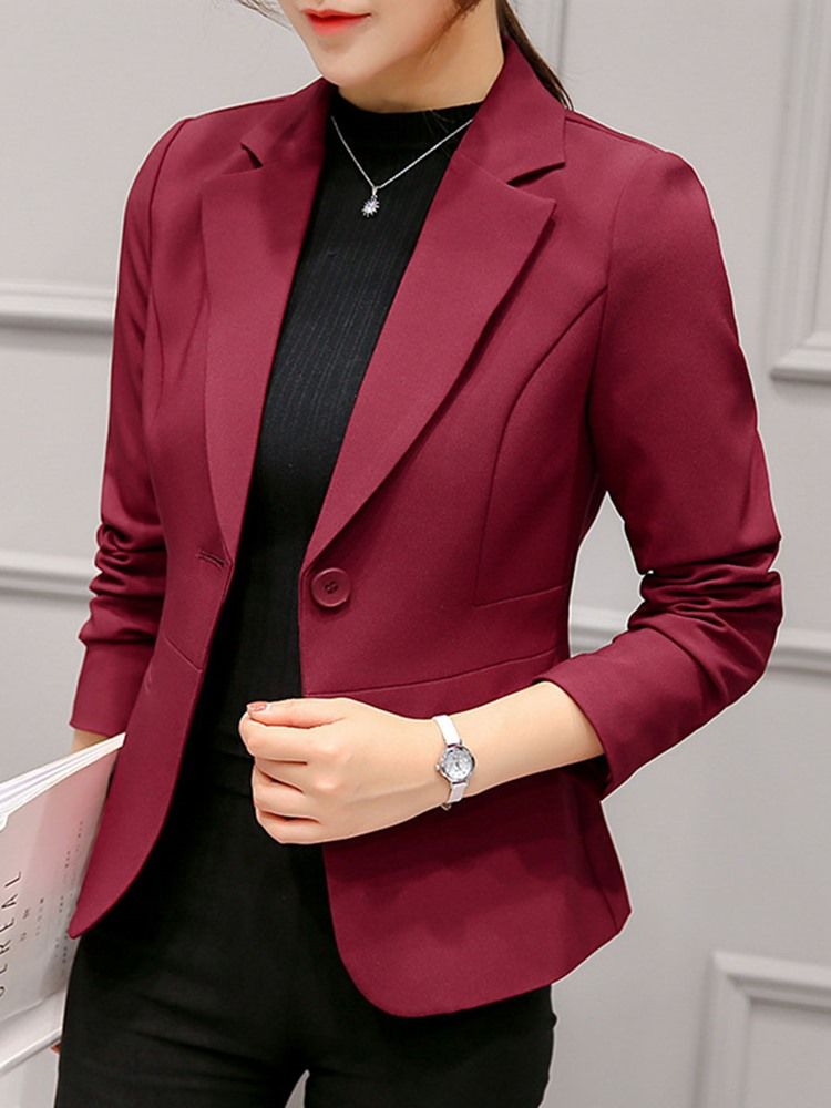 Damen Schlichter Ein-knopf-langarm-standard-herbst-freizeit-blazer