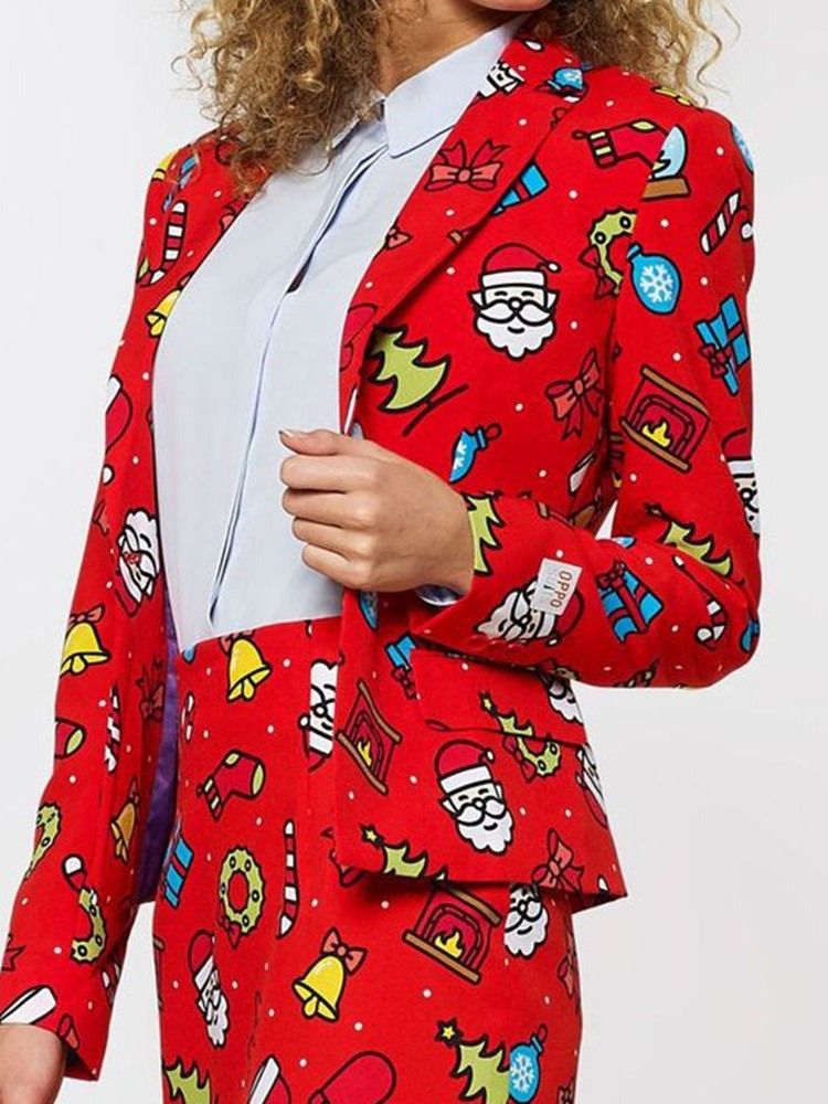 Ein Knopf Langarm Cartoon Standard Weihnachten Casual Damen Blazer