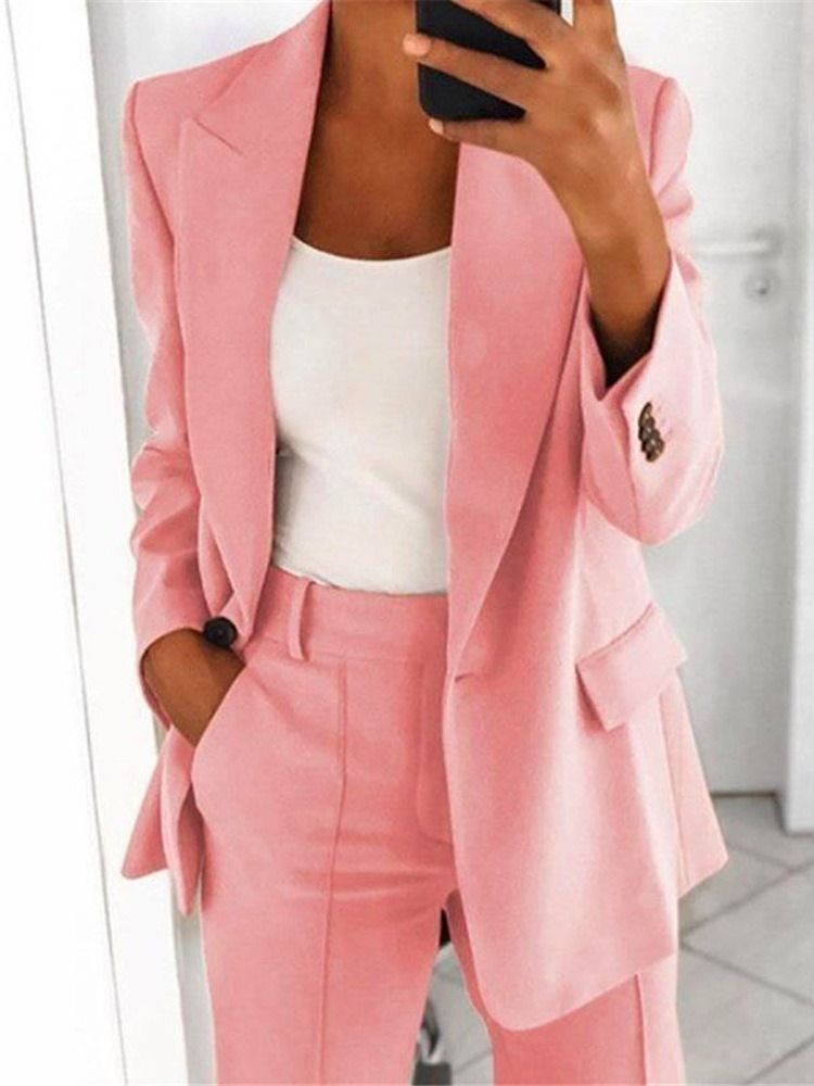 Einfach Gekerbter Revers Ein-knopf Regular Mittellanger Casual Damen Blazer