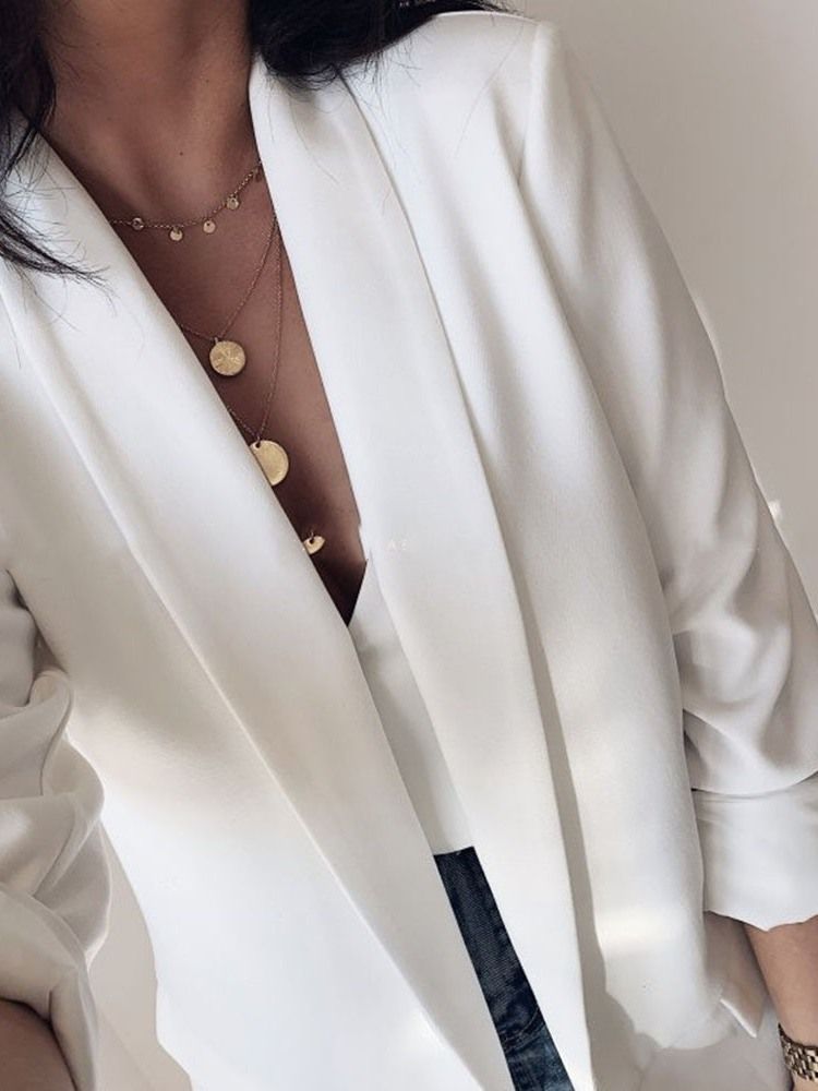 Einfarbiger Mittellanger Lässiger Herbst-blazer Mit 3/4-ärmeln Für Damen