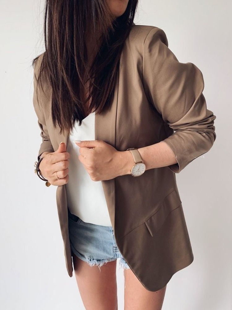 Einfarbiger Mittellanger Lässiger Herbst-blazer Mit 3/4-ärmeln Für Damen