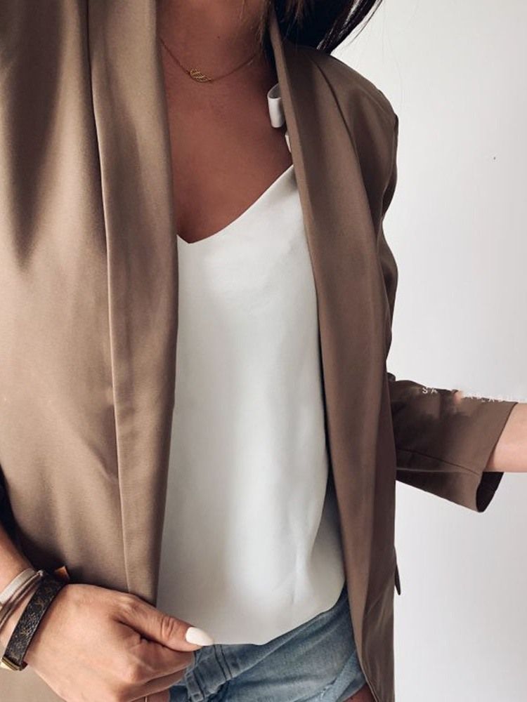 Einfarbiger Mittellanger Lässiger Herbst-blazer Mit 3/4-ärmeln Für Damen