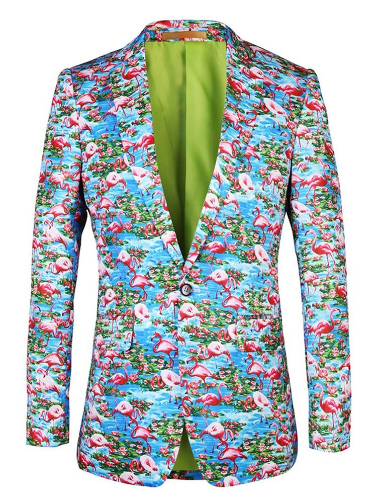 Flamingo Printed Color Block Slim Herren Blazer