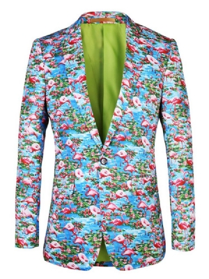 Flamingo Printed Color Block Slim Herren Blazer