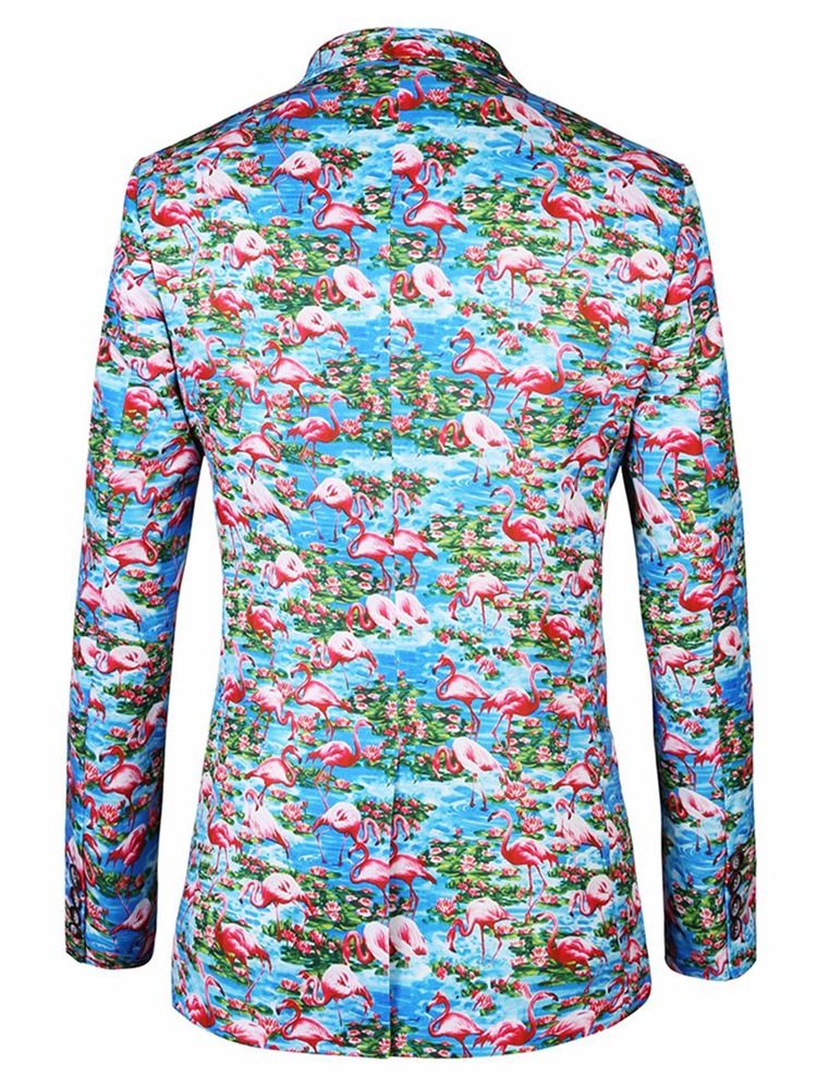 Flamingo Printed Color Block Slim Herren Blazer