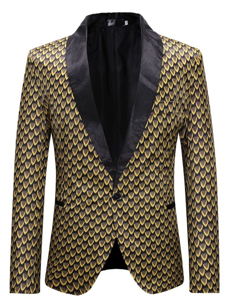 Goldener Geometrischer Print Slim Ein-knopf-herren-blazer