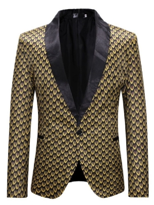 Goldener Geometrischer Print Slim Ein-knopf-herren-blazer