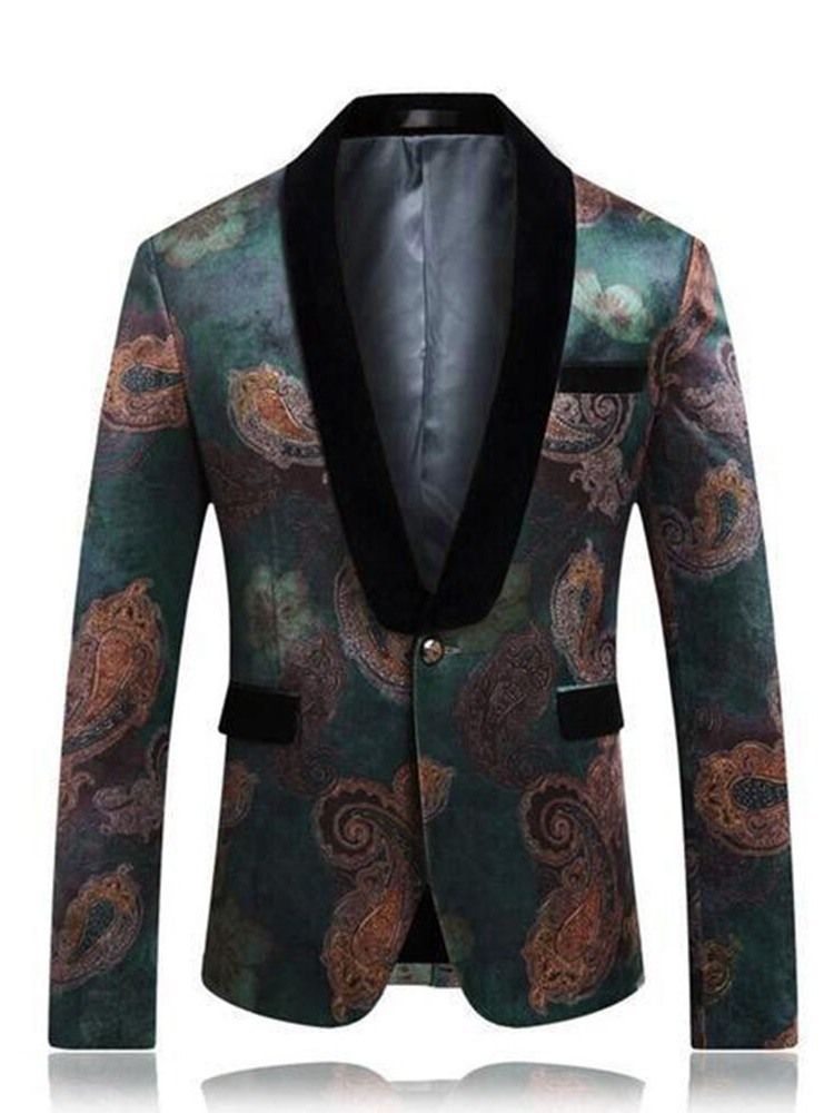 Lässiger Retro-revers-blazer Für Herren Mit Blumendruck Und Einem Knopf