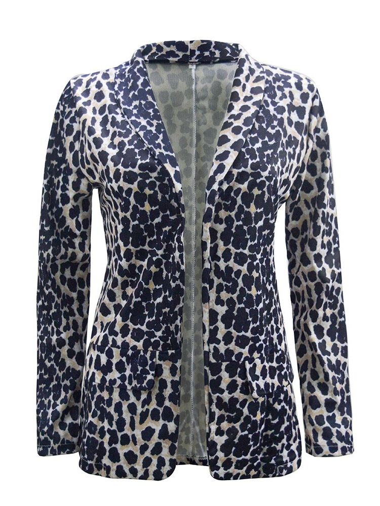 Leopard Wrapped Langarm Mittellang Regular Casual Damen Blazer