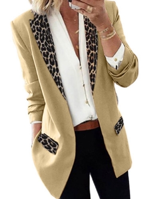 Revers Leopard Wrapped Herbst Mittellanger Casual Damen Blazer