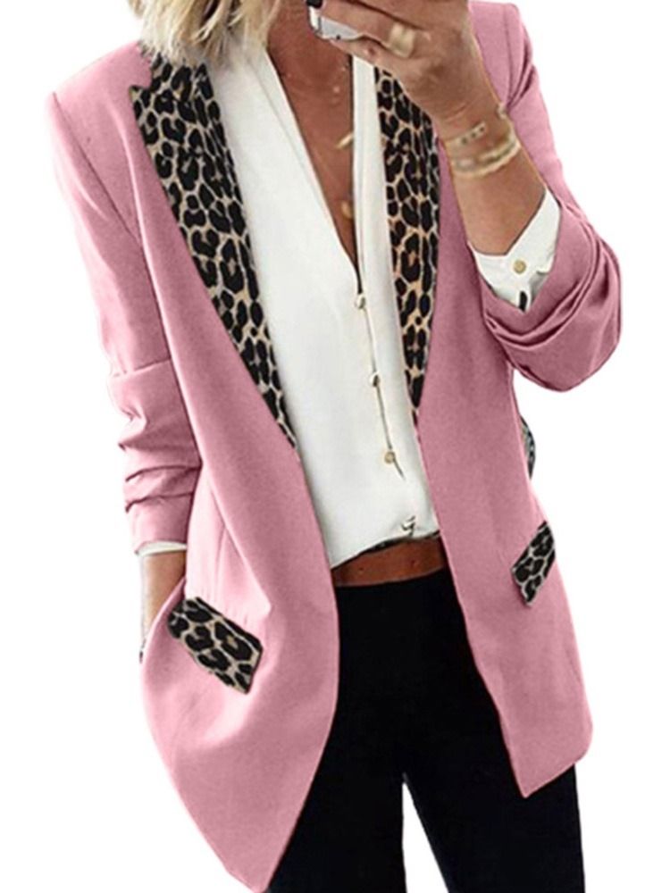 Revers Leopard Wrapped Herbst Mittellanger Casual Damen Blazer