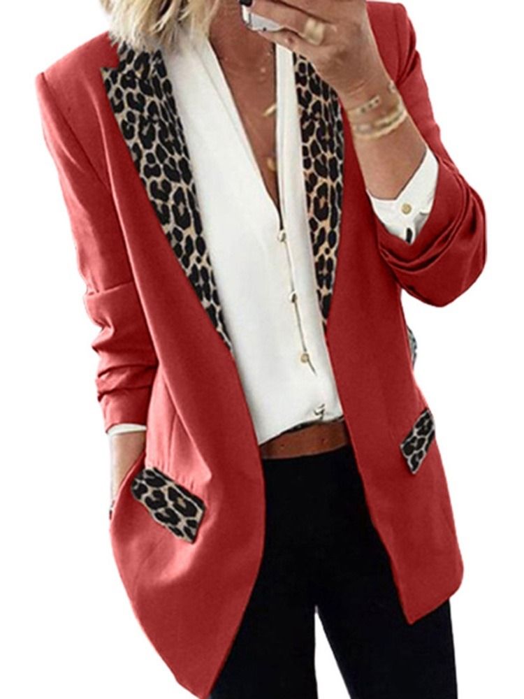 Revers Leopard Wrapped Herbst Mittellanger Casual Damen Blazer