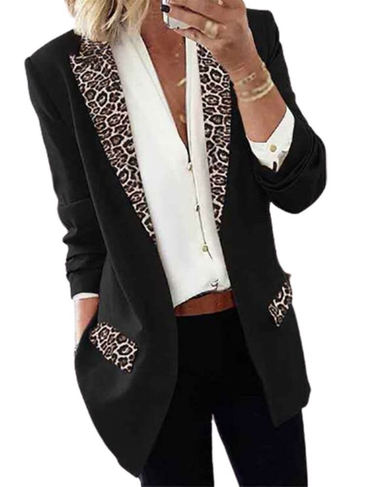 Revers Leopard Wrapped Herbst Mittellanger Casual Damen Blazer