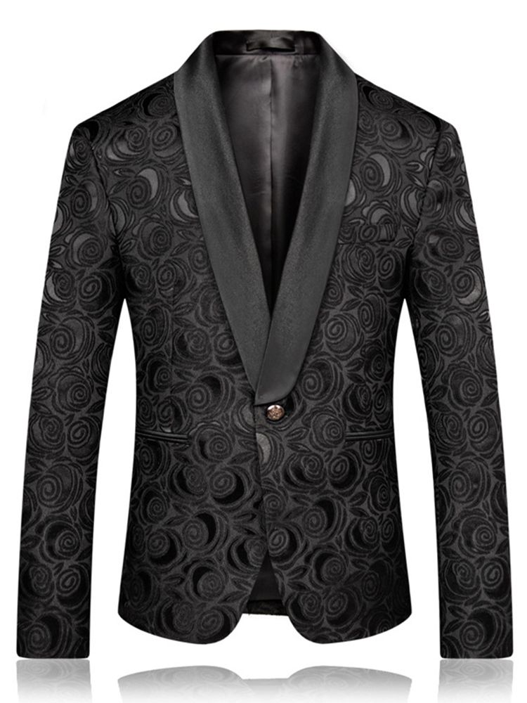 Schwarzer Slim Fit Herren Hochzeitsball Blazer Mit Print