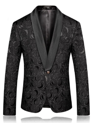 Schwarzer Slim Fit Herren Hochzeitsball Blazer Mit Print