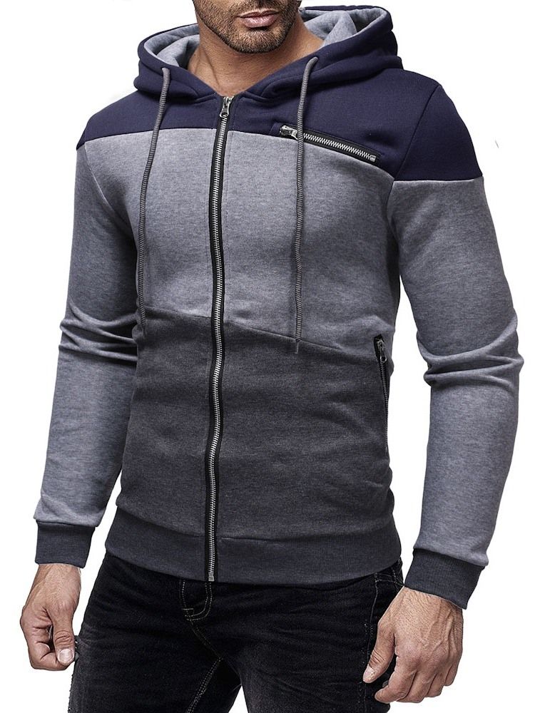 Cardigan Color Block Zipper Herren Casual Hoodies