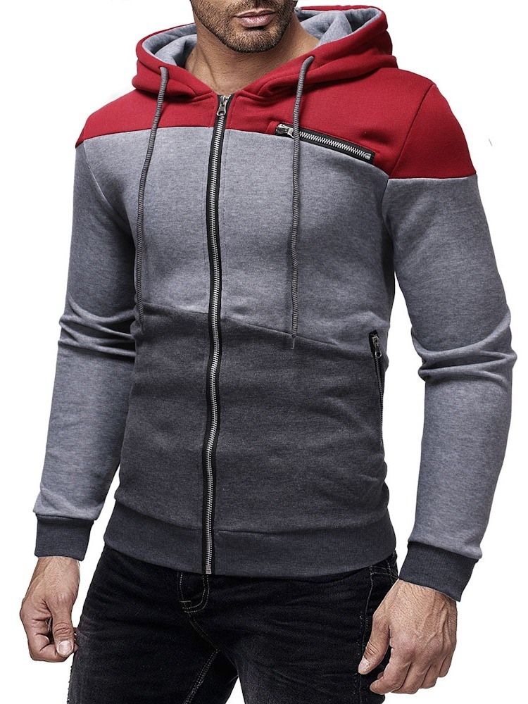 Cardigan Color Block Zipper Herren Casual Hoodies