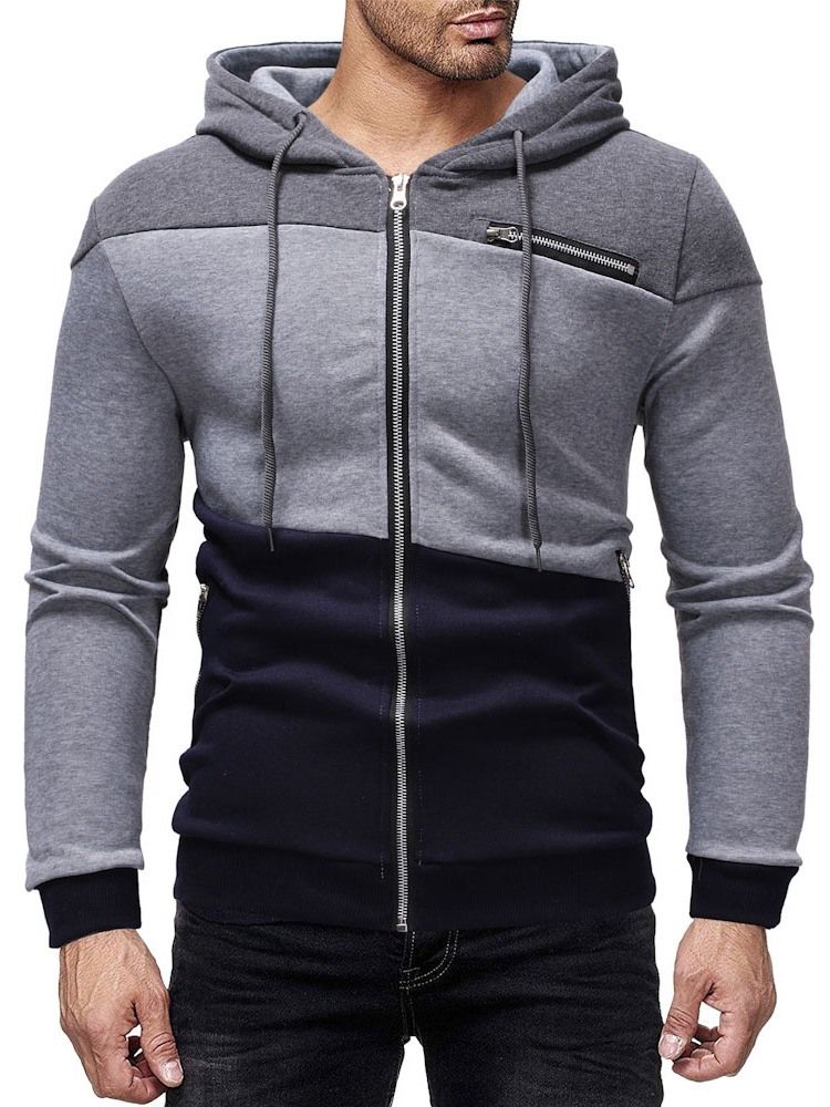 Cardigan Color Block Zipper Herren Casual Hoodies