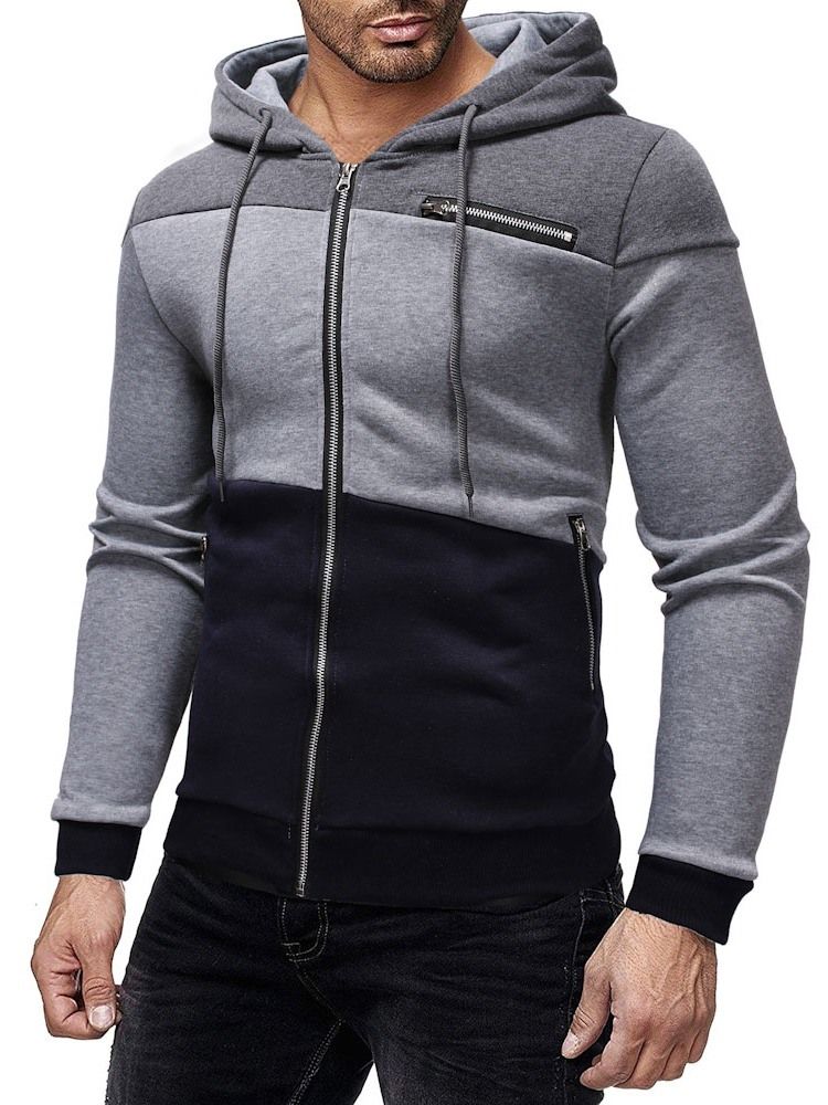 Cardigan Color Block Zipper Herren Casual Hoodies