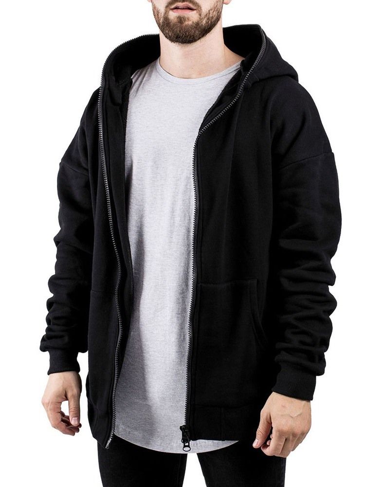 Cardigan Einfarbiger Reißverschluss Loose Style Herren Hoodies