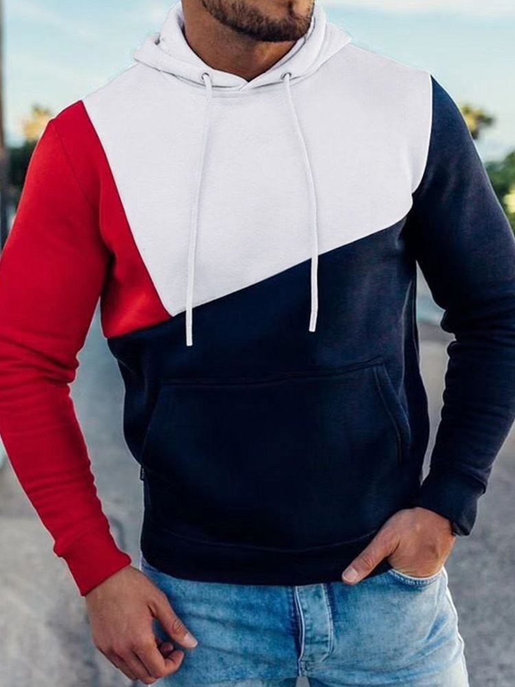 Color Block Dicker Herbst Pullover Herren Hoodies