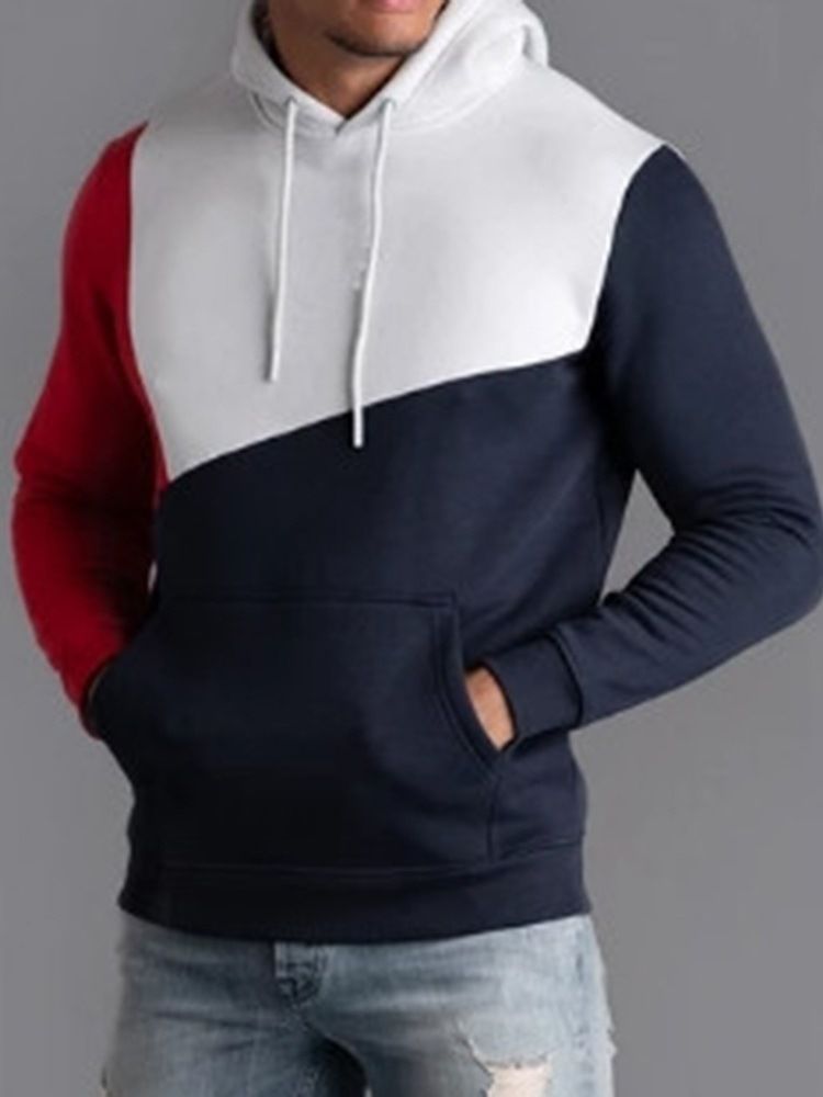 Color Block Dicker Herbst Pullover Herren Hoodies