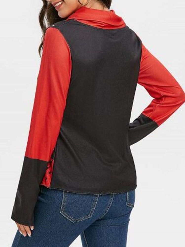 Color Block Standard Langarm Weihnachten Damen Hoodie