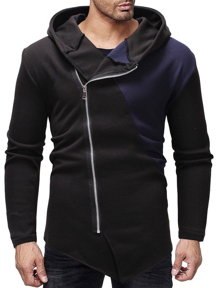 Color Block Zipper Cardigan Casual Herren Slim Hoodies