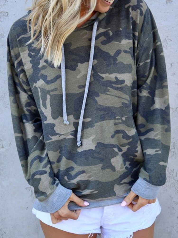 Damen Camouflage Regular Standard Rundhals Hoodie