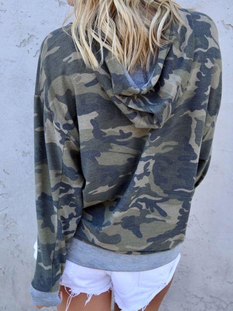 Damen Camouflage Regular Standard Rundhals Hoodie