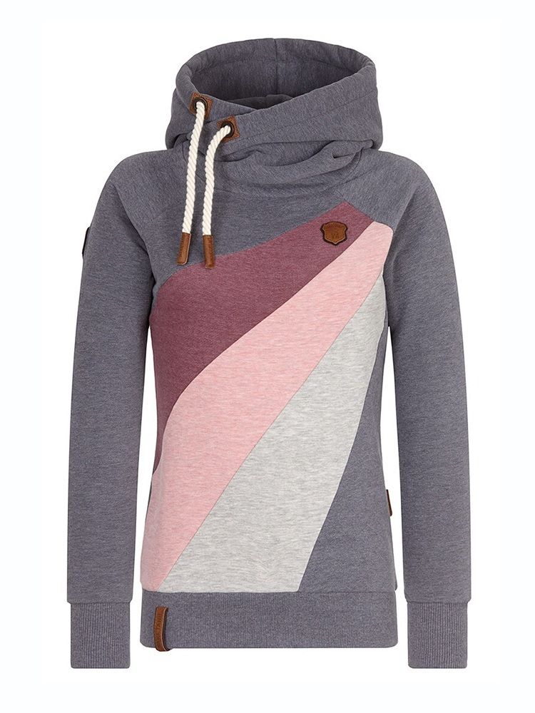 Damen-farbblock-patchwork-pullover Cooler Hoodie