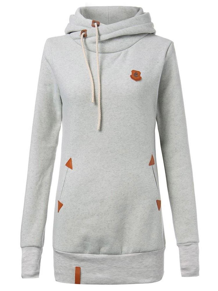 Damen Patchwork Schlichter Mittellanger Cooler Hoodie