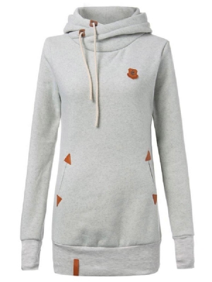 Damen Patchwork Schlichter Mittellanger Cooler Hoodie