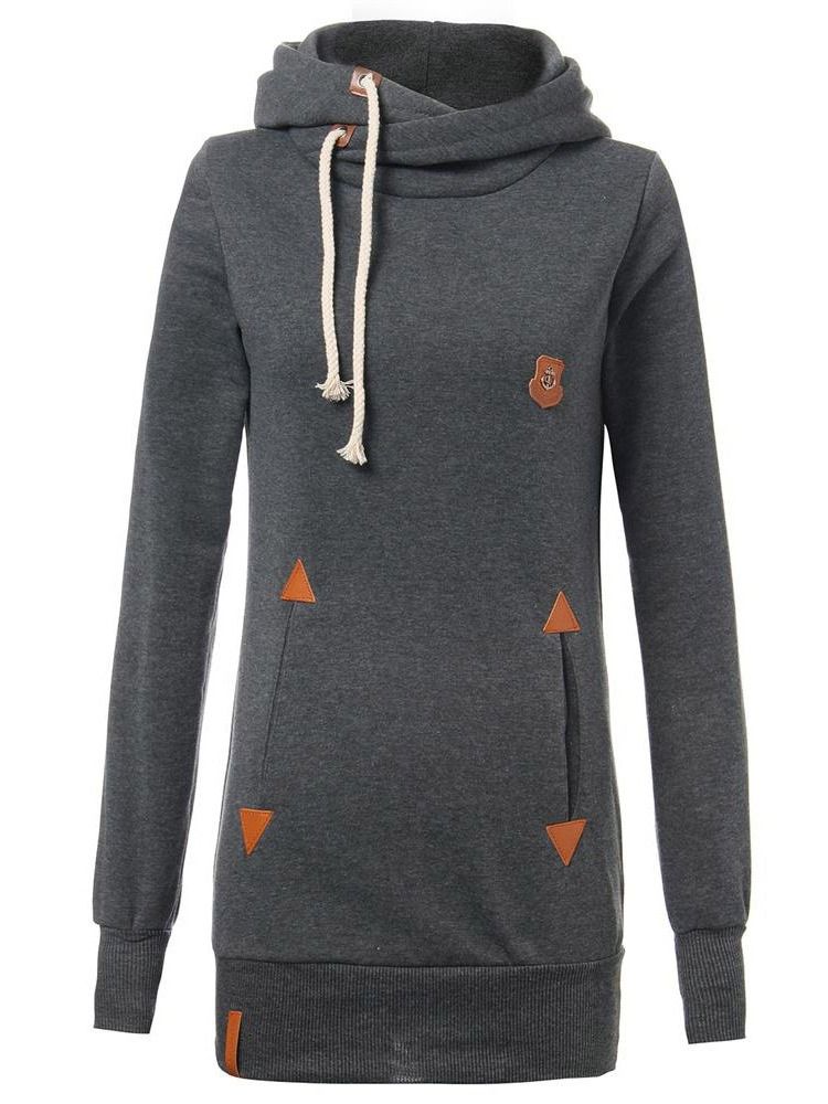 Damen Patchwork Schlichter Mittellanger Cooler Hoodie