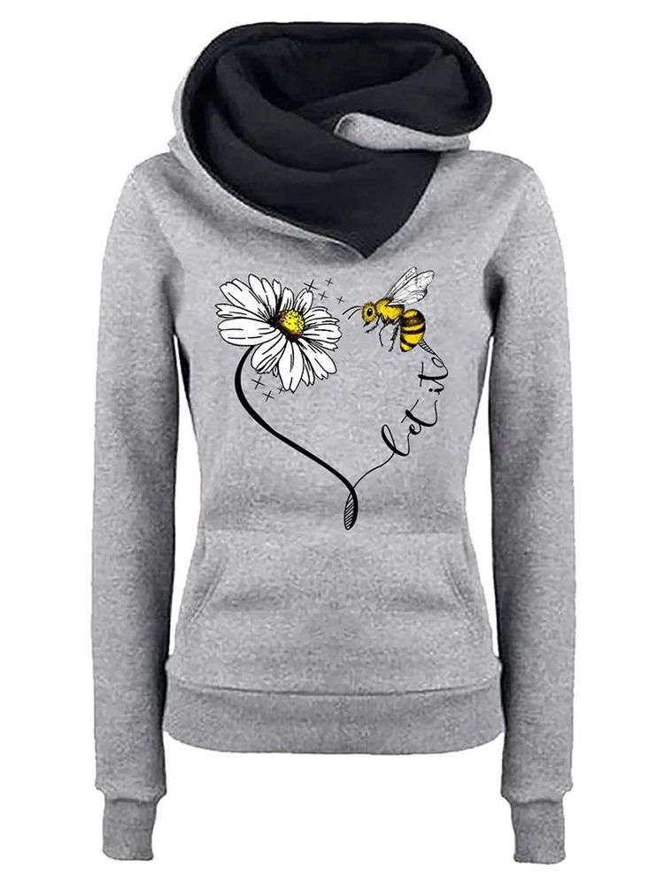 Damen Plant Regular Print Herbst Langarm Hoodie