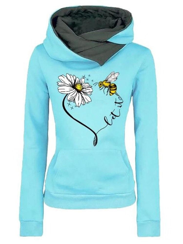 Damen Plant Regular Print Herbst Langarm Hoodie