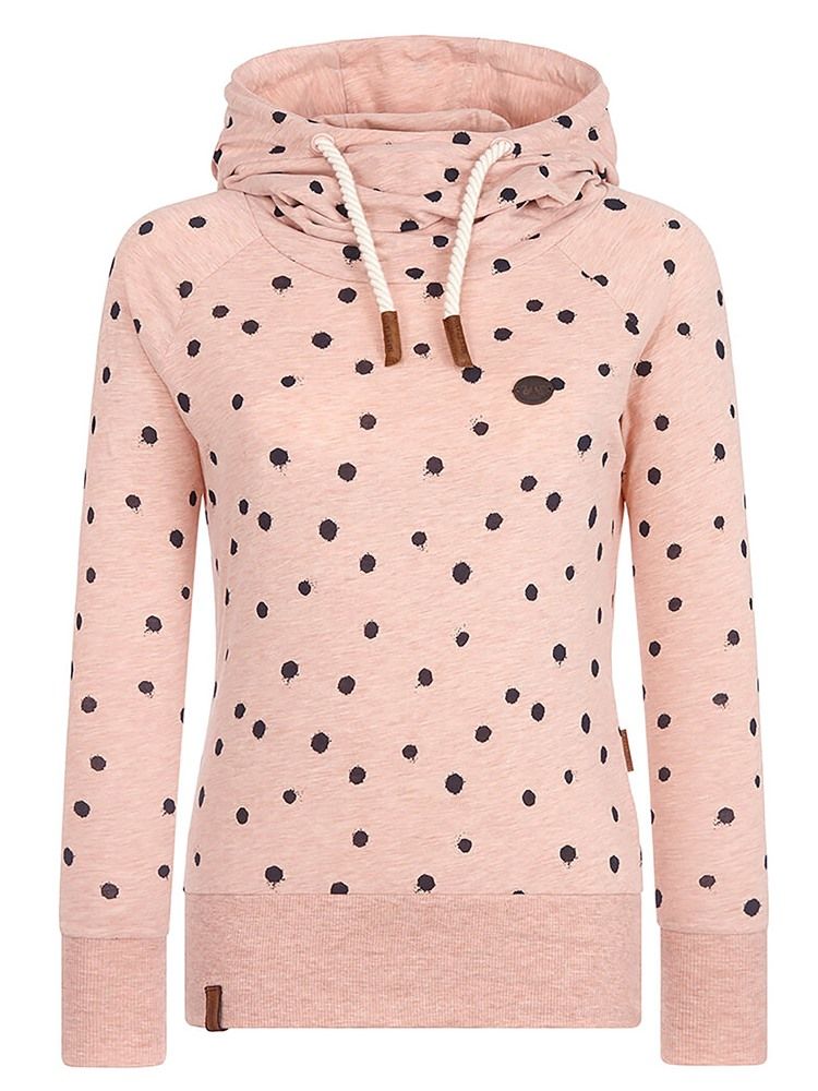 Damen Polka Dots Print Hooded Long Sleeves Cooler Hoodie