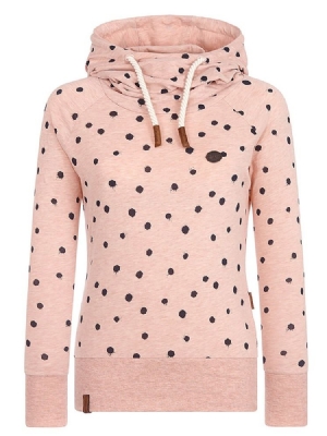 Damen Polka Dots Print Hooded Long Sleeves Cooler Hoodie