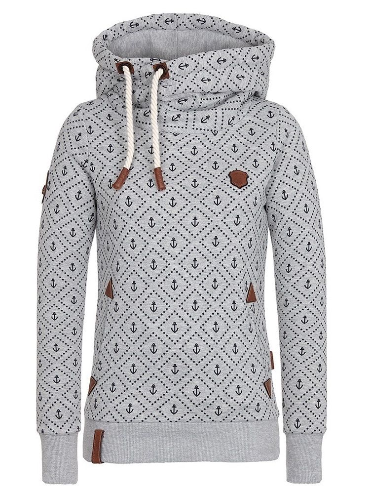 Damen Print Casual Rollkragen Cooler Hoodie