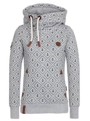 Damen Print Casual Rollkragen Cooler Hoodie