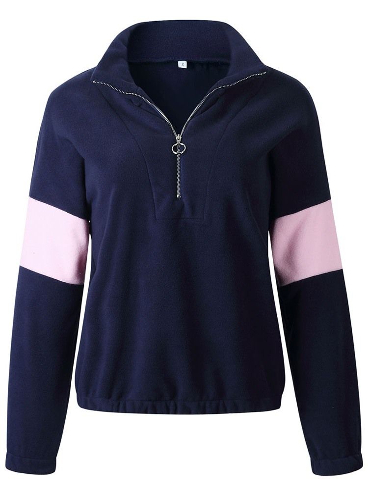 Damen Regular Color Block Reißverschluss Kurzer Langarm Hoodie