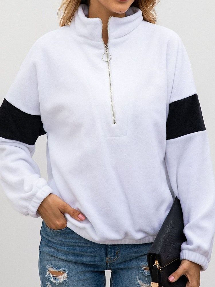 Damen Regular Color Block Reißverschluss Kurzer Langarm Hoodie