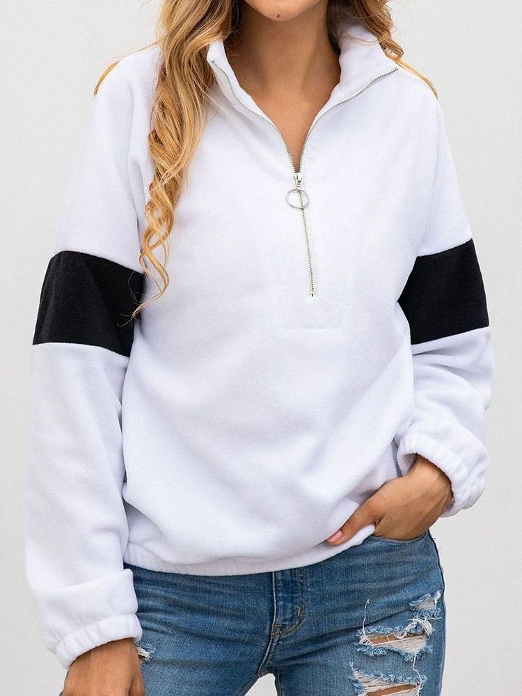 Damen Regular Color Block Reißverschluss Kurzer Langarm Hoodie