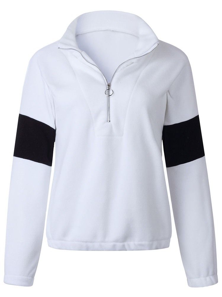 Damen Regular Color Block Reißverschluss Kurzer Langarm Hoodie