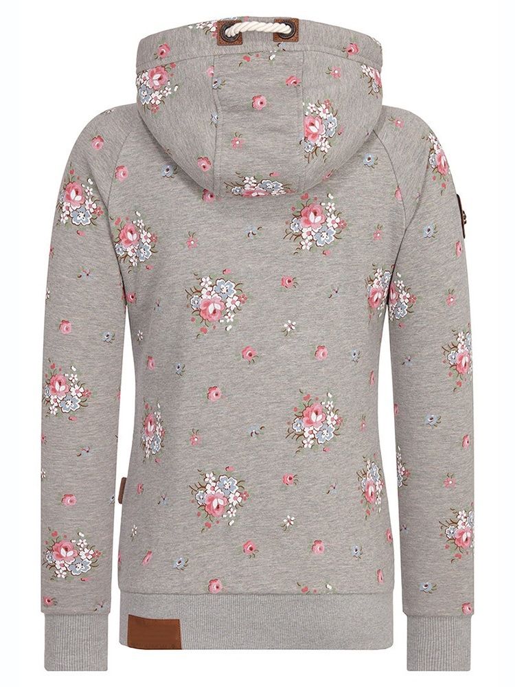 Damen Reißverschluss Print Blumen Lange Ärmel Cooler Hoodie