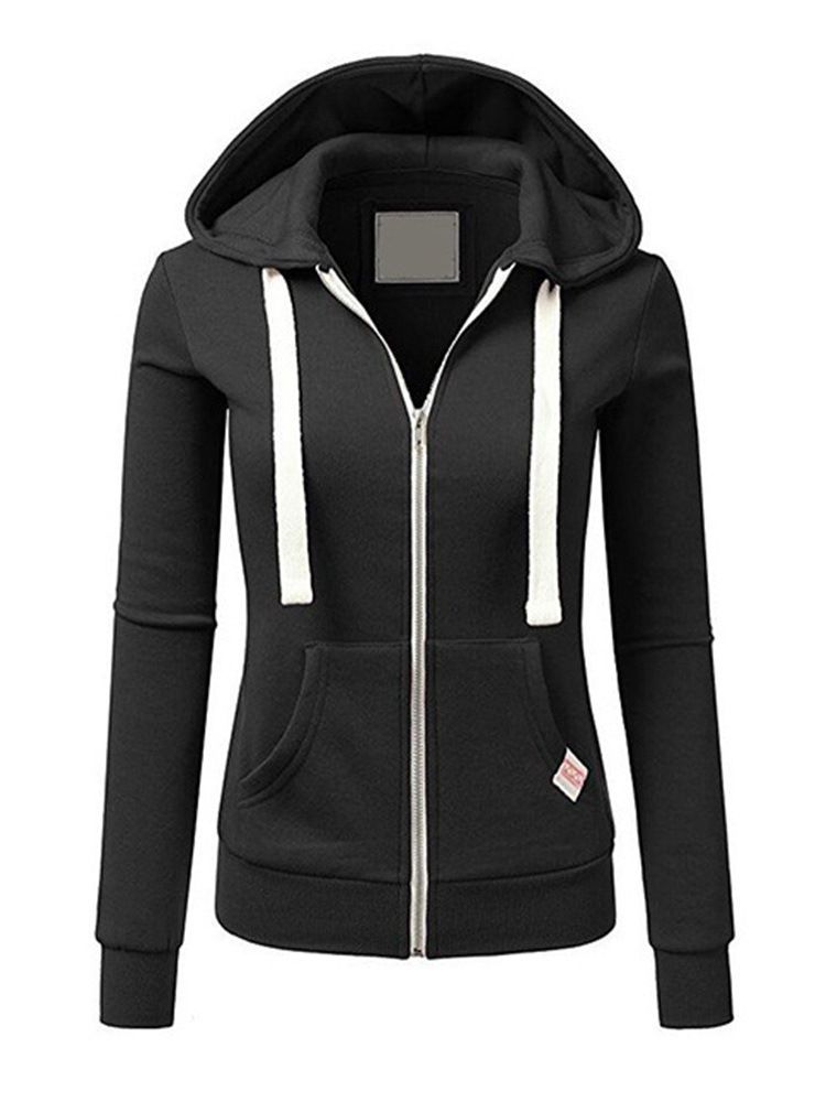 Damen Zipper Casual Plain Cool Hoodie